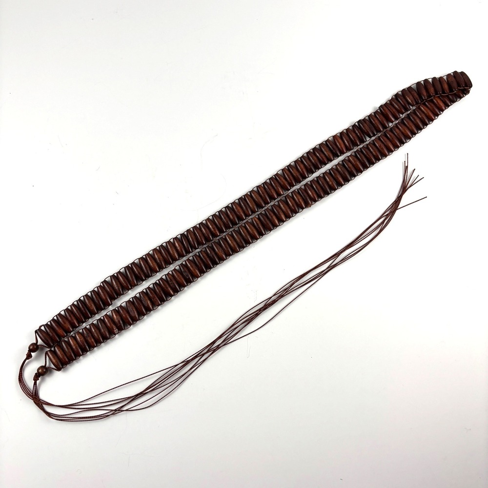 Wood Bead Belt Womens OS Brown Tie Closure Boho Tassel 42 Inch Natural Hippie